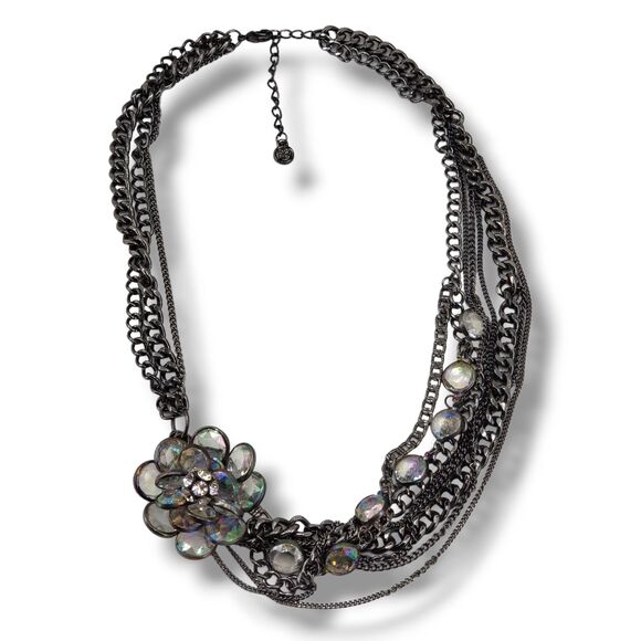 Simply Vera Wang Multi Strand Chain Bezel Set Glass Rhinestone Flower Necklace - Picture 3 of 8